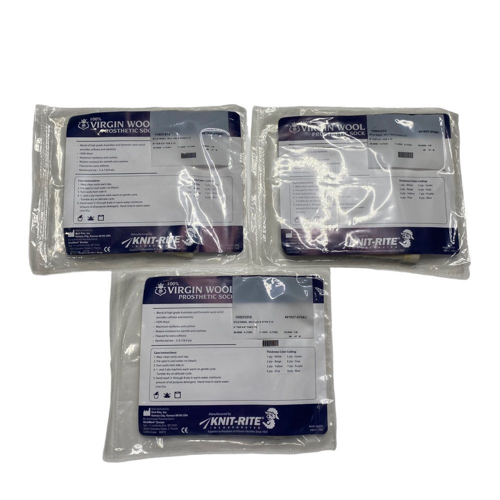Lot of 3 100% Virgin Wool Prosthetic Sock 1HS31212 New in Packages Made in USA